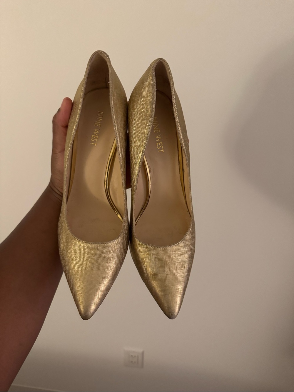 Nine West Metallic Gold Pointed-Toe Pumps